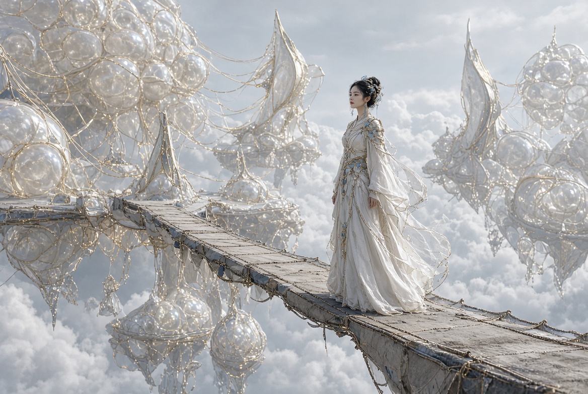 Floating city, white blue gold