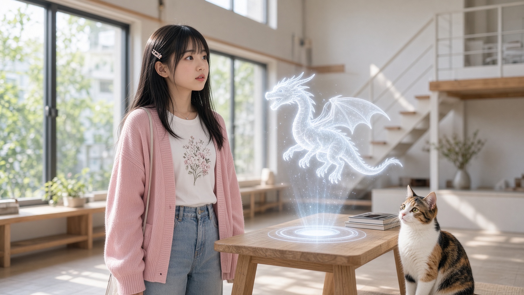 Kawaii Miyuki with holographic dragon